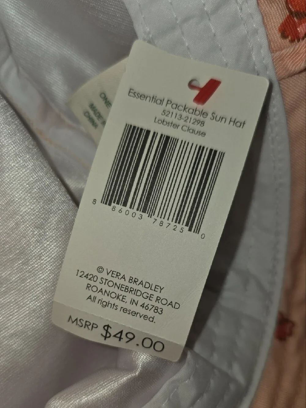 💝🦞Vera Bradley Pink Lobster Print Essential Packable Sun Bucket Hat BRAND NEW - Picture 3 of 4
